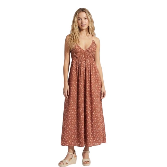 Treasure & Bond Dresses & Skirts - Treasure & Bond Brown Floral Smocked Dress Large NEW NWT